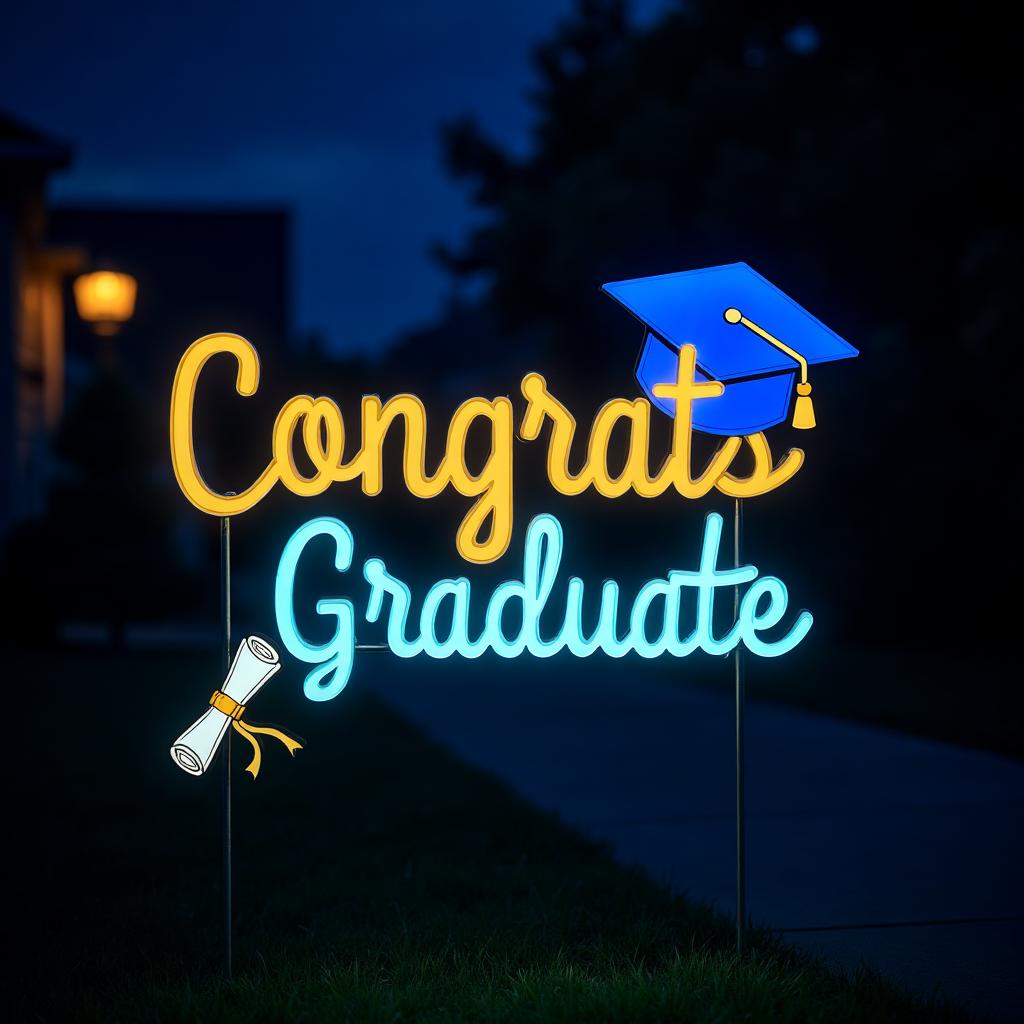 Lights Around Graduation Sign GlowSign Pro - Glow-in-the-Dark Yard Signs That Shine 24/7